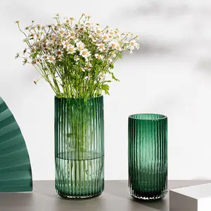 北欧直管立式纹理彩色玻璃花瓶客厅透明花瓶装饰