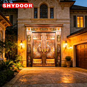 Porte de sécurité de luxe en cuivre avec cœur en acier inoxydable, double porte d'entrée principale pour villa, porte extérieure personnalisée en <span class=keywords><strong>acajou</strong></span> pour manoir - Product Image 4