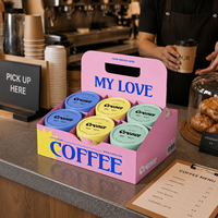 Boîte de transport portable pour café avec poignée, personnalisée, en carton blanc, support pour gobelets de boissons, emballage avec séparateur et poignée découpée