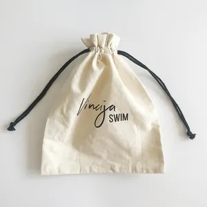 Respetuoso con el medio ambiente logotipo personalizado 20x25cm cordón natural de algodón traje de baño y bolsas de Bikini para la playa