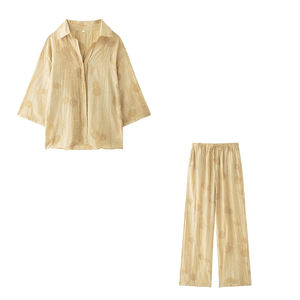 Summer New Jacquard Loose Shirt Straight <b>Pants</b> Women's Casual 2-piece Set Fashion - Product Image 3