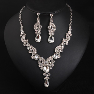 XLNK501 באיכות גבוהה כלה Rhinestones שרשרת עגילי תכשיטי סט נשים אופנה לוקסוס קריסטל תכשיטי סט - Product Image 6