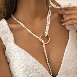 Bohemian Knot Imitation Pearl Choker Necklace Collar for Women Vintage Gold Color Long Necklace 2021 New Neck Jewelry