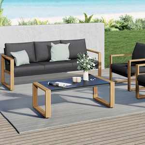 Sofá de Esquina de <span class=keywords><strong>Aluminio</strong></span> para Jardín de Lujo con Diseño de Madera, 5 Piezas con Cojines, Precio - Product Image 2
