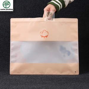 Customized High Quality Recyclable Plastic Packaging Bag for Women's Clothing Socks Valve Zipper Top Matt Surface Open Window - Product Image 4