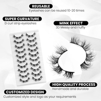 Lot de 10 paires de faux cils volumineux et effilés de 12 mm, aspect naturel, en faux vison, assortiment de styles au choix