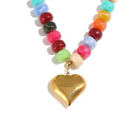 Perhiasan Fashion Liburan Pantai Kalung Manik-manik Hati Resin Berlapis Emas 18K Baja Tahan Karat 316L