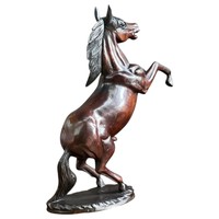 Statue de cheval en teck sculptée à la main, 15 cm, Feng Shui, sculpture en bois, cheval surélevé, décoration thaïlandaise artisanale traditionnelle pour salon
