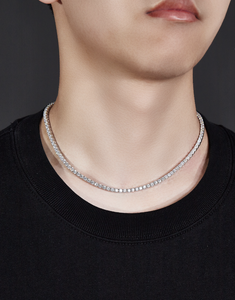 Collar DE TENIS chapado en oro de 18 quilates de 925S para hombre, moissanita blanca de 4mm para regalo de boda, collar de tenis de moissanita elegante para mujer - Product Image 4