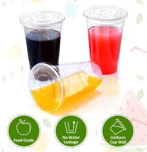 Custom Clear PET <b>Plastic</b> Single Wall Disposable <b>Cups</b> for Juice Beverage Milkshake Bubble Tea Boba Coffee with Lids - Product Image 2
