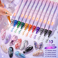 Stylos à double pointe métalliques personnalisés pour nail art, pointe pinceau souple et flexible, imperméables, non toxiques, sûrs, fournitures d'usine en gros