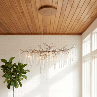 Lustre moderne en forme de branche, suspension luxueuse pour salle à manger, luminaire nordique en laiton avec gouttes de verre en forme de glaçon, lampe de plafond pour table à manger