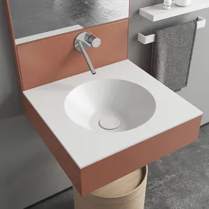 Wastafel wajah meja toilet, mangkuk wastafel kamar mandi permukaan keras bulat putih wastafel tangan wajah