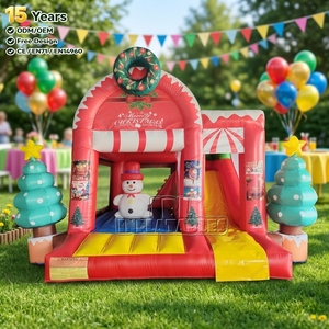 Château gonflable commercial de Noël avec toboggan, combo bonhomme de neige, sapin de Noël, couronne, en PVC, pour la <span class=keywords><strong>location</strong></span> d'événements festifs - Product Image 1