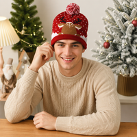 Chapeau de Noël à LED clignotantes, bonnet tricoté chaud coloré avec bonhomme de neige, cadeau de Noël, décorations de fête du Nouvel An