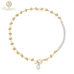 irregular pearl pendant clavicle chain zircon spliced 18k real gold plated color preserving necklace for young