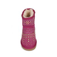 Mode filles rose rivet daim supérieur fausse fourrure cheville femmes plat hiver bottes chaudes chaussures