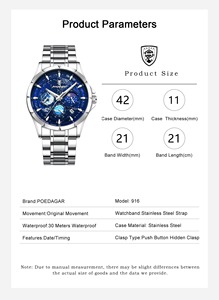 Reloj de Pulsera para Hombre Drioshipping, Relojes de Cuarzo de Acero Inoxidable para Hombre, Reloj de Moda con Diseño de Sol, Luna y Estrellas, con Tres Esferas Pequeñas y Fecha - Product Image 5