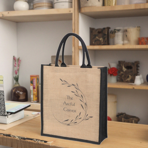 Cadeau de luxe boutique sac à provisions taille moyenne chic dame plage fourre-tout sac de jute avec logo personnalisé - Product Image 4