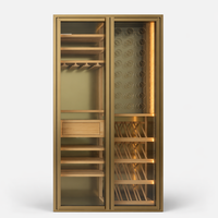 Armoire à vin de luxe sur mesure en acier inoxydable, armoire de rangement à vin avec porte en verre et éclairage LED, avec étagère à vin en bois massif pour villa et maison