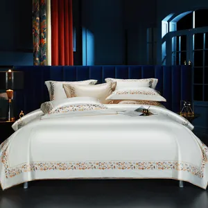 Großhandel Haushalt weiß flach Blatt King Size Bett bezug ägyptische Baumwolle Komfort Stickerei Luxus Bettwäsche-Set