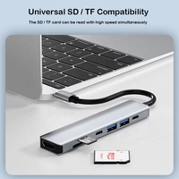 Multiple Splitter 7 in 1 Pembaca Kartu SD/TF 100W Double PD HDMI USB 2.0 3.0 5Gbps Port Data USB C Adapter 1 in 7 Dock Hub