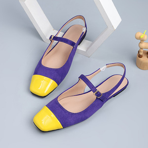 Xuanhui Nuove Scarpe Basse Mary Jane in Camoscio Arancione con Punta Quadrata, Sandali Slingback Bicolore Patchwork, Scarpe da Donna - Product Image 2