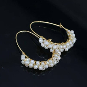 factory wholesale Handmade 14K Gold Filled Pearl Hoop <b>Earrings</b>, Natural Freshwater Cluster Pearl Wire Wrapped <b>Earrings</b> - Product Image 1