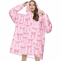 Mignon Sweat-shirt-couverture à capuche surdimensionné à imprimé floral avec nœud, vêtement d'intérieur doux et joli pour filles, cadeau d'anniversaire