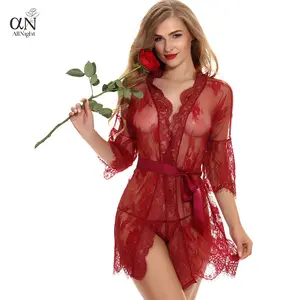 2024 Buy One Get One Free Variety Of Colors Available Delicate Stretchy Lace Plus Size Bowties Transparent Babydoll Lingerie Set