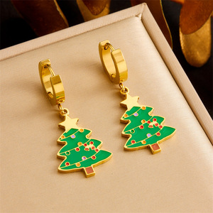 Christmas Tree Necklace Earrings <b>Bracelet</b> <b>Set</b> Stainless Steel Women's Jewelry Gift Fashion Cartoon Style Accessories - Product Image 2