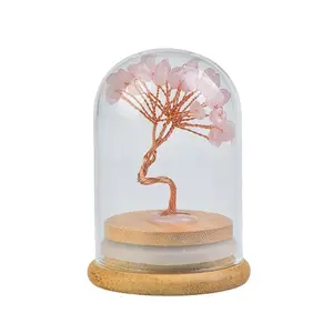 Mini kristal ağacı şifa kristal yuvarlak taş hayat ağacı Feng Shui taşlar akik para ağacı figürinler süs