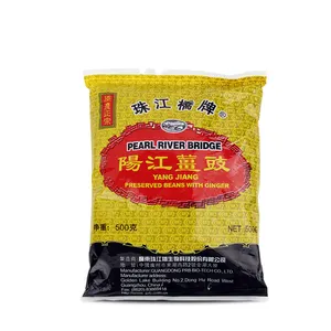 Wholesale Factory Price Naturally Fermented Yummy Beans Pearl River Bridge 500G PlasticBag PRB Preserved Black Beans With Ginger