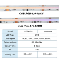 Tira de Luz LED COB RGB Flexible de 10MM, 576 LEDs, 14W, DC12V/24V, Cortable, Blanco Cálido/Frío, Cambio de Color, para Iluminación Interior de KTV