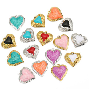 Colgante de Corazón de Acero Inoxidable con Esmalte de Colores, Accesorio de Joyería DIY, Estilo Coreano, Tema de Amor - Product Image 5