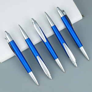 Stylo bille personnalisable à bouton-poussoir, corps en plastique bleu, écologique, cadeau promotionnel de papeterie de bureau - Product Image 1