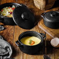 Mini Cocotte résistante à la chaleur, chauffe-plat, ustensiles de cuisine en fonte, céramique noire avec couvercle