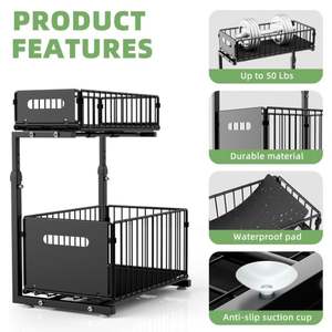 Lot de 2 étagères de rangement coulissantes ajustables en hauteur en forme de L à 2 niveaux pour sous évier, organisateur de cuisine, tiroir de rangement séparé, support pour épices - Product Image 5