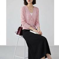 Nouveau design élégant, cardigan en maille respirante en mélange de lin, léger et décontracté, rose, pour le bureau et le quotidien