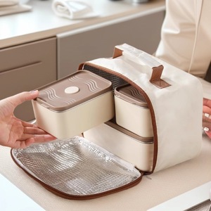 304 Stainless Steel Insulated Lunch <b>Box</b> Rectangle Creamy Yellow Mint Green Milk Coffee Color With Lid For Students Office - Product Image 4