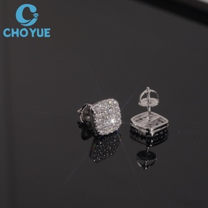 Hot Sale HPHT Lab Diamonds Stud <b>Earrings</b> Real 925 Silver Gold Plated Claw Setting Luxury Square Screw <b>Back</b> Stud <b>Earring</b> Jewelry - Product Image 2