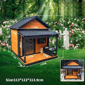 กรงสุนัขไม้กลางแจ้งบ้านสุนัขพันธุ์เล็กกันฝนได้ทุกฤดูอบอุ่นกันแสงแดดรูปทรงสี่เหลี่ยมขนาดเล็กสุนัขสไตล์คลาสสิก - Product Image 3