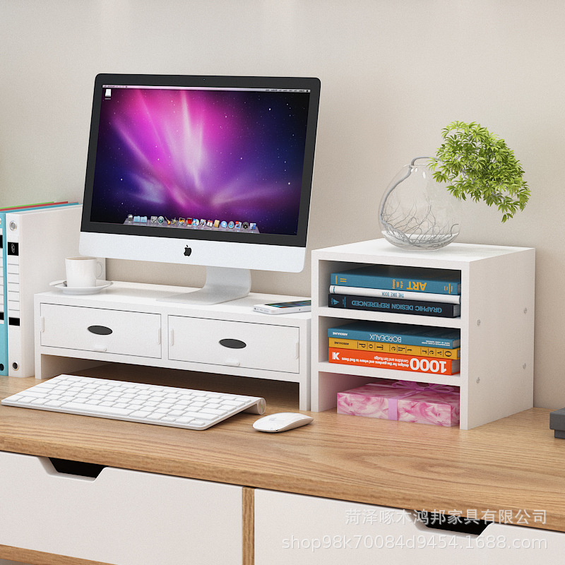 Double-drawer, 3-layer cabinet [White wood grain]