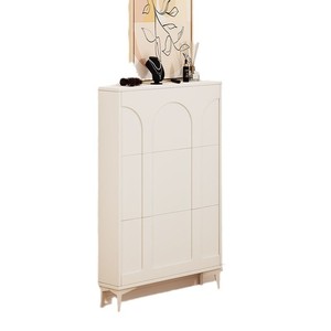 Cream Colored Ultra Thin Flip Shoe Cabinet Wall Mounted Entryway Large Capacity Shoe Rack Space Saving Design - Product Image 5