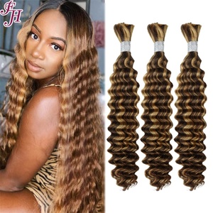 FH Mèches de cheveux humains Deep Wave en vrac, cheveux indiens bruts non traités en Inde, sans trame, pour la vente en gros, avec mèches méchées - Product Image 1