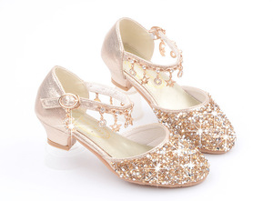 Vendita calda principessa per bambini alla moda per fiori Casual Glitter per bambini tacco alto scarpe con paillettes rosa dorato Sier - Product Image 5