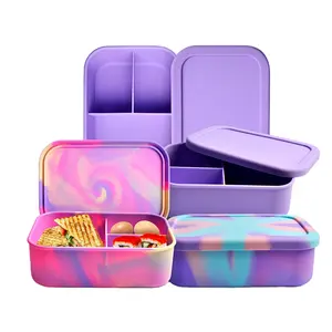 3 ngăn BPA free Silicone Bento Box lò vi sóng an toàn Hộp Ăn Trưa cho các trường học trẻ em trẻ em thực phẩm lưu trữ container