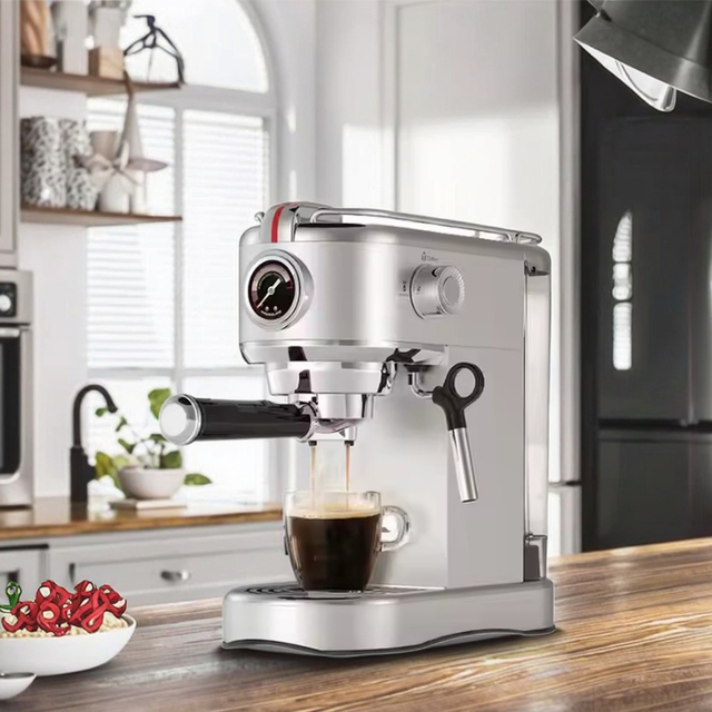 Office Use Single Serve Espresso Machine - Semi-Automatic Stainless Steel with Electric & Manual Hot Water