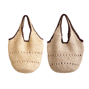 Sac fourre-tout en paille tressée de couleur unie fait main pour femmes, idéal pour la plage et la piscine, grande capacité, design élégant et tendance - Product Image 1