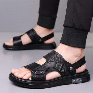 Sandales plates d'été pour hommes, bout ouvert, dessus en PU, semelle extérieure en caoutchouc antidérapante, chaussures de plage décontractées - Product Image 4